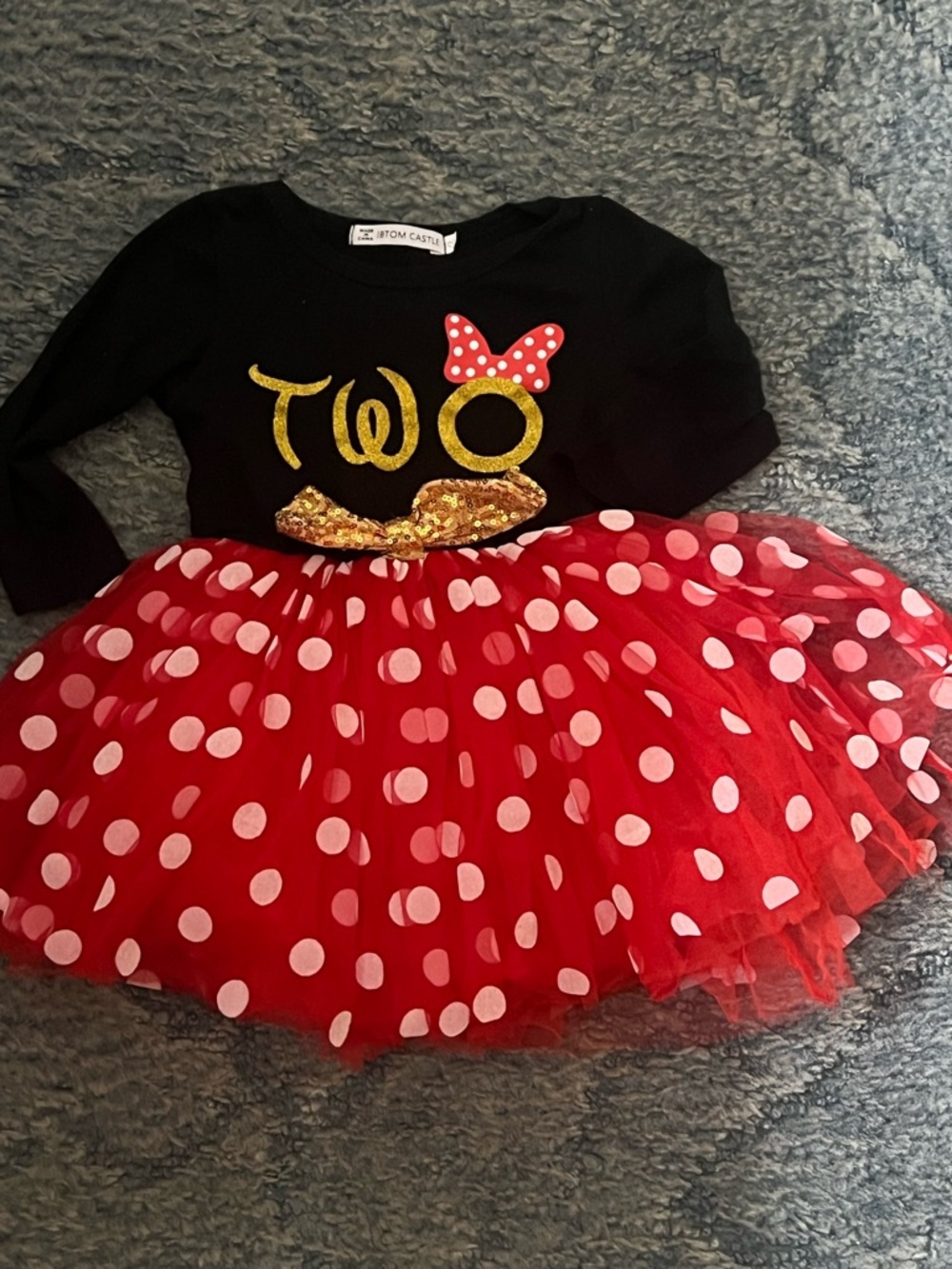 Toddler Minnie Mouse Inspired Red & Black Polka Dot Tutu TWO Birthday dress